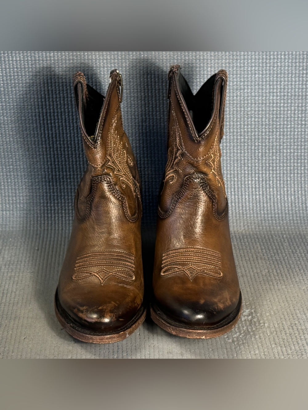 J.B. Dillon Brown Leather Western Heeled Boots - Picture 3 of 7